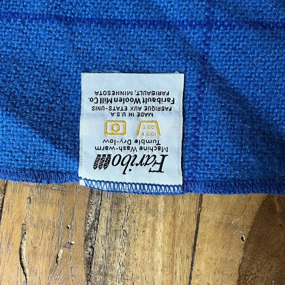 Faribo Small Wool Blanket Blue Windowpane Pattern 45x38